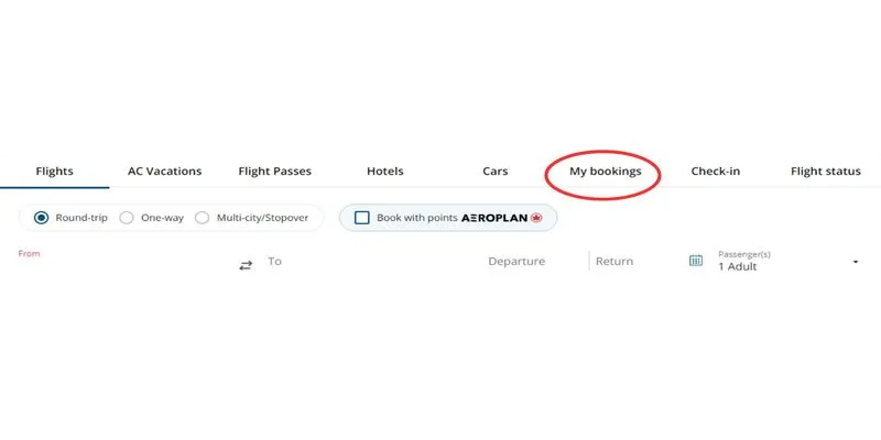 Air Canada Manage My Booking option