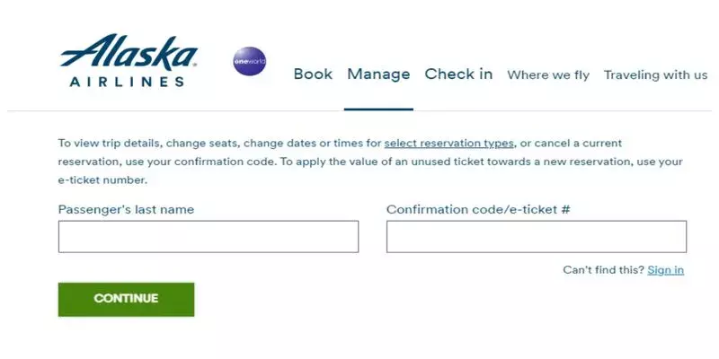 Alaska Airlines Manage My Reservation