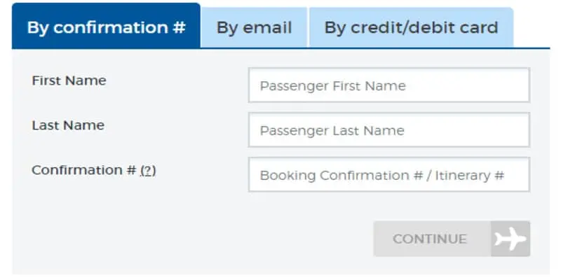 Allegiant Air Manage Booking login page