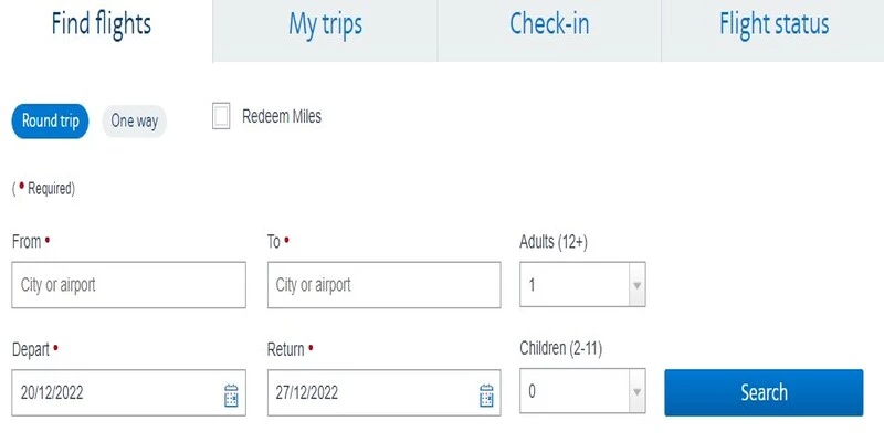American Airlines Flight Booking Form
