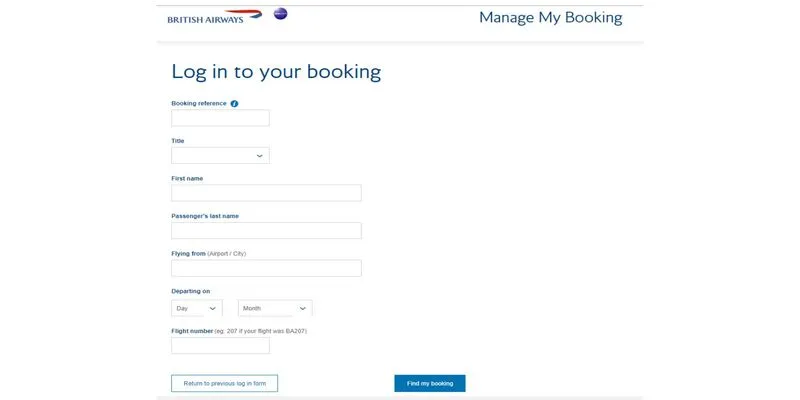 British Airways Manage Booking Login