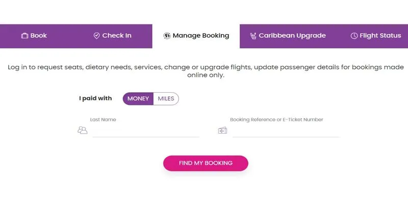 Caribbean Airlines Manage Booking Login