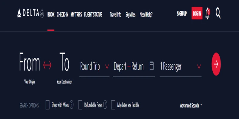 Delta Airlines Flight Booking Form