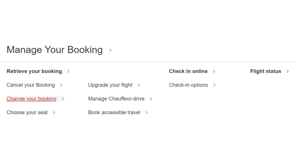 Emirates Airlines Manage Booking Features