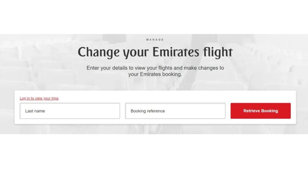 Emirates Airlines Manage Booking Login Page