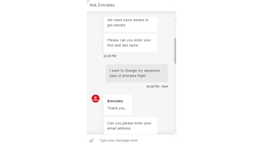 Emirates Live Chat Option Flight Change