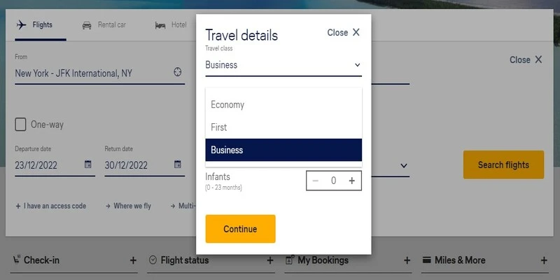 Lufthansa Business Class Flight Booking Form