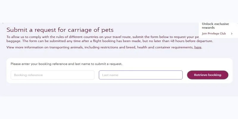 Qatar Airways Carriage Request For Pets