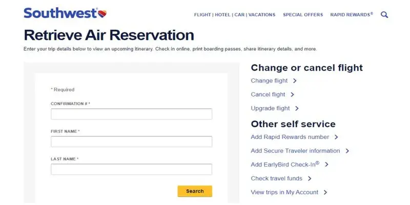 Southwest Airlines Manage My Reservation
