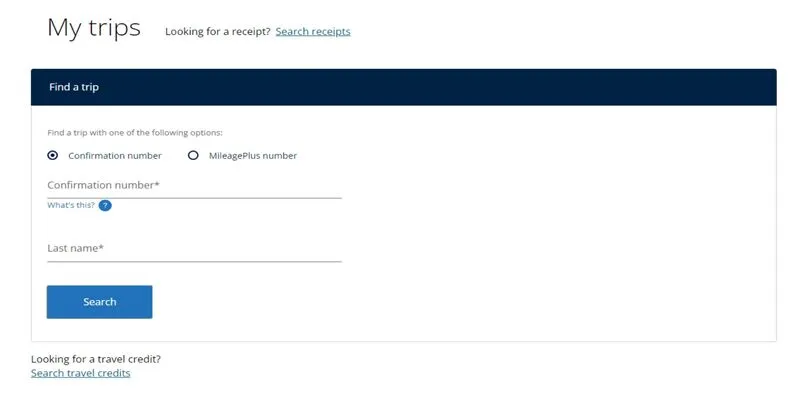 United Airlines Manage My Booking Page